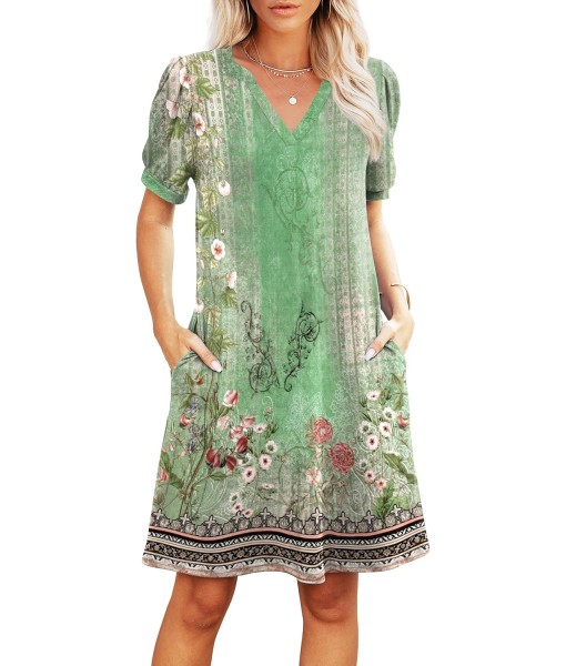 RUMIA V-Neck Summer Casual Sundress for Women- Short Sleeve Swing Beach Dress with Pockets (S-3XL)