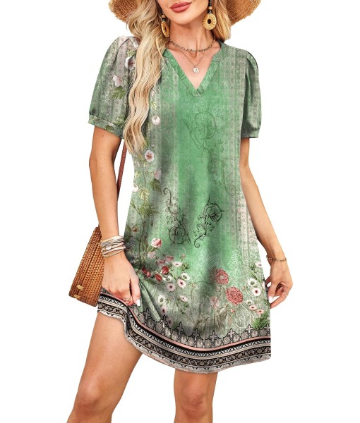 RUMIA V-Neck Summer Casual Sundress for Women- Short Sleeve Swing Beach Dress with Pockets (S-3XL)