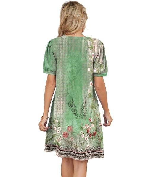 RUMIA V-Neck Summer Casual Sundress for Women- Short Sleeve Swing Beach Dress with Pockets (S-3XL)