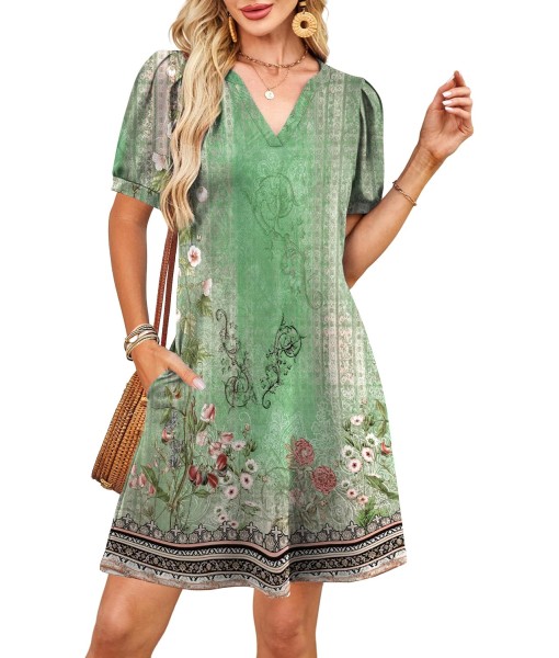 RUMIA V-Neck Summer Casual Sundress for Women- Short Sleeve Swing Beach Dress with Pockets (S-3XL)
