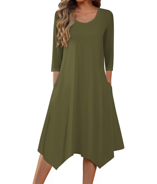 Zeagoo Midi Women 3/4 Sleeve Dress Casual Dresses with Pockets 2025 Fall A Line Dress Elegant Formal Modest Dresses