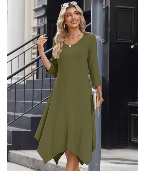 Zeagoo Midi Women 3/4 Sleeve Dress Casual Dresses with Pockets 2025 Fall A Line Dress Elegant Formal Modest Dresses