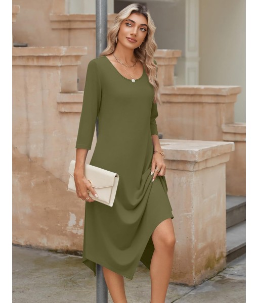 Zeagoo Midi Women 3/4 Sleeve Dress Casual Dresses with Pockets 2025 Fall A Line Dress Elegant Formal Modest Dresses