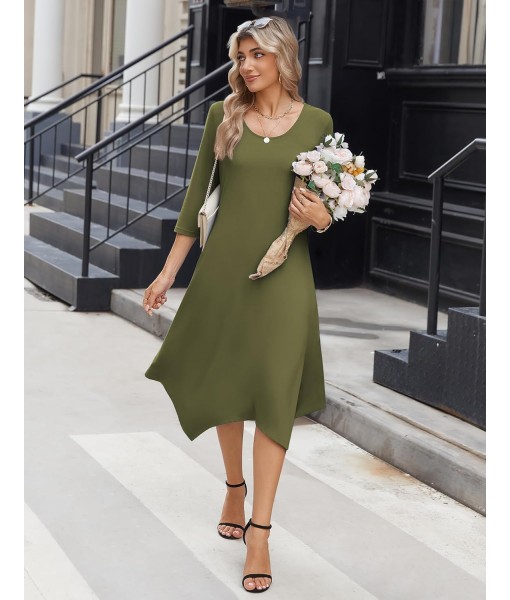Zeagoo Midi Women 3/4 Sleeve Dress Casual Dresses with Pockets 2025 Fall A Line Dress Elegant Formal Modest Dresses