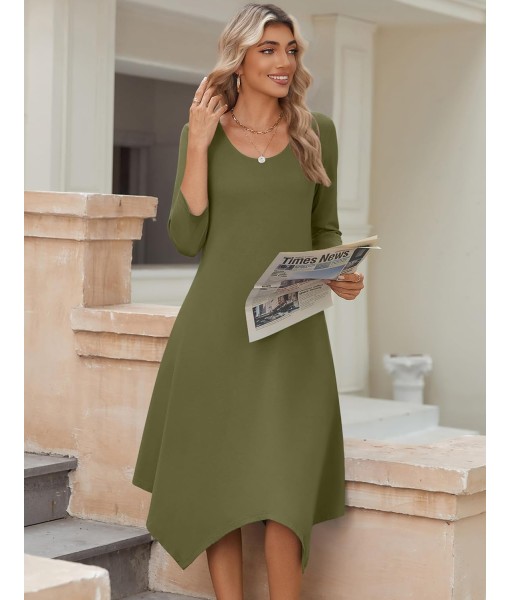 Zeagoo Midi Women 3/4 Sleeve Dress Casual Dresses with Pockets 2025 Fall A Line Dress Elegant Formal Modest Dresses