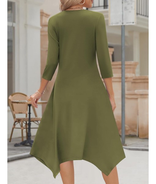 Zeagoo Midi Women 3/4 Sleeve Dress Casual Dresses with Pockets 2025 Fall A Line Dress Elegant Formal Modest Dresses