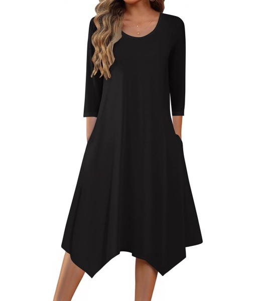 Zeagoo Midi Women 3/4 Sleeve Dress Casual Dresses with Pockets 2025 Fall A Line Dress Elegant Formal Modest Dresses