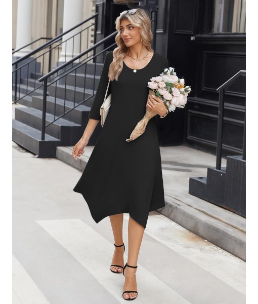 Zeagoo Midi Women 3/4 Sleeve Dress Casual Dresses with Pockets 2025 Fall A Line Dress Elegant Formal Modest Dresses