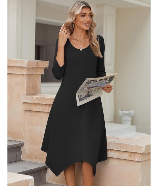 Zeagoo Midi Women 3/4 Sleeve Dress Casual Dresses with Pockets 2025 Fall A Line Dress Elegant Formal Modest Dresses