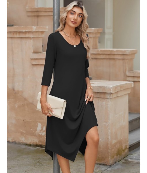 Zeagoo Midi Women 3/4 Sleeve Dress Casual Dresses with Pockets 2025 Fall A Line Dress Elegant Formal Modest Dresses