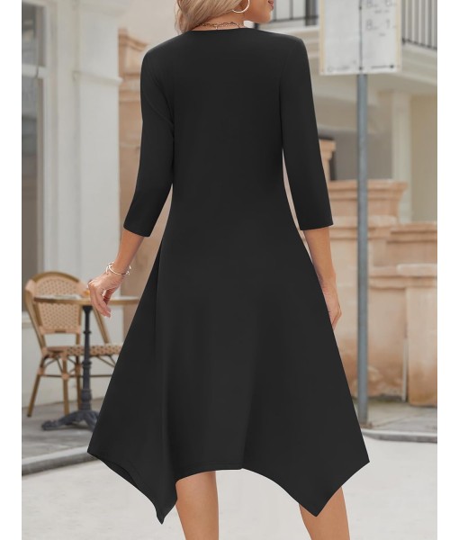Zeagoo Midi Women 3/4 Sleeve Dress Casual Dresses with Pockets 2025 Fall A Line Dress Elegant Formal Modest Dresses