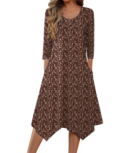 Zeagoo Midi Women 3/4 Sleeve Dress Casual Dresses with Pockets 2025 Fall A Line Dress Elegant Formal Modest Dresses