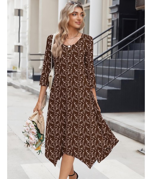 Zeagoo Midi Women 3/4 Sleeve Dress Casual Dresses with Pockets 2025 Fall A Line Dress Elegant Formal Modest Dresses