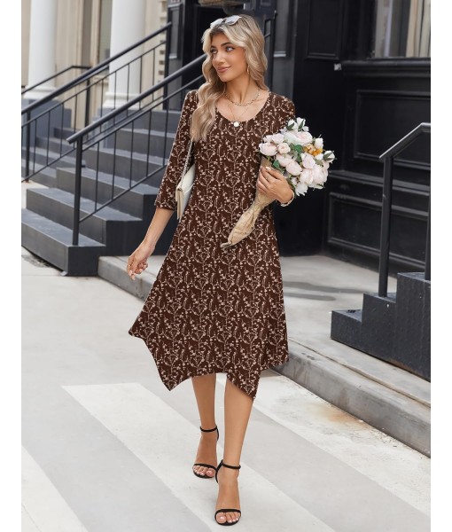 Zeagoo Midi Women 3/4 Sleeve Dress Casual Dresses with Pockets 2025 Fall A Line Dress Elegant Formal Modest Dresses