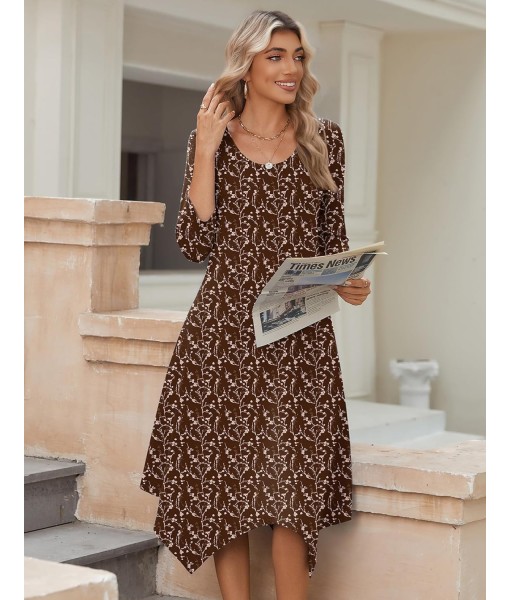 Zeagoo Midi Women 3/4 Sleeve Dress Casual Dresses with Pockets 2025 Fall A Line Dress Elegant Formal Modest Dresses