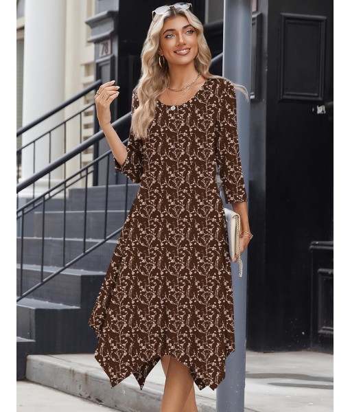 Zeagoo Midi Women 3/4 Sleeve Dress Casual Dresses with Pockets 2025 Fall A Line Dress Elegant Formal Modest Dresses