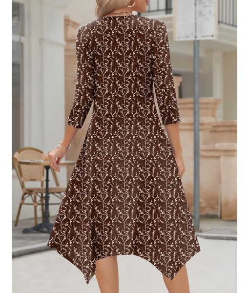 Zeagoo Midi Women 3/4 Sleeve Dress Casual Dresses with Pockets 2025 Fall A Line Dress Elegant Formal Modest Dresses