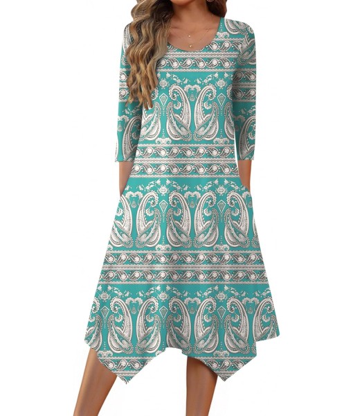 Zeagoo Midi Women 3/4 Sleeve Dress Casual Dresses with Pockets 2025 Fall A Line Dress Elegant Formal Modest Dresses