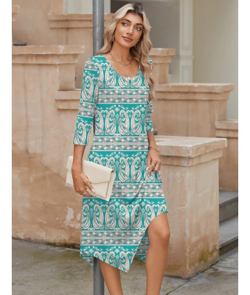 Zeagoo Midi Women 3/4 Sleeve Dress Casual Dresses with Pockets 2025 Fall A Line Dress Elegant Formal Modest Dresses