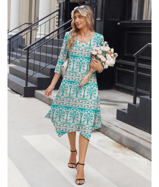 Zeagoo Midi Women 3/4 Sleeve Dress Casual Dresses with Pockets 2025 Fall A Line Dress Elegant Formal Modest Dresses