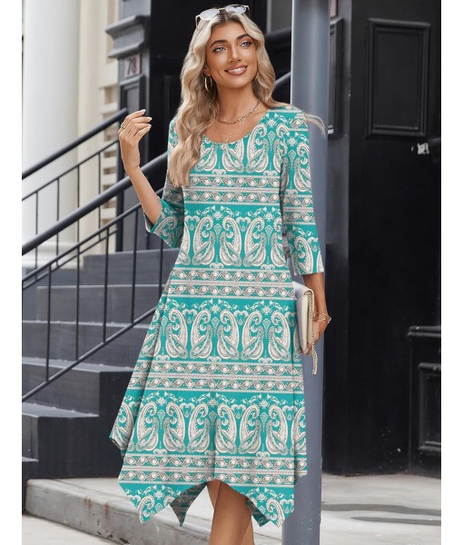 Zeagoo Midi Women 3/4 Sleeve Dress Casual Dresses with Pockets 2025 Fall A Line Dress Elegant Formal Modest Dresses