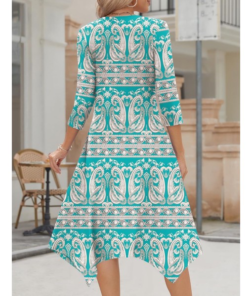 Zeagoo Midi Women 3/4 Sleeve Dress Casual Dresses with Pockets 2025 Fall A Line Dress Elegant Formal Modest Dresses