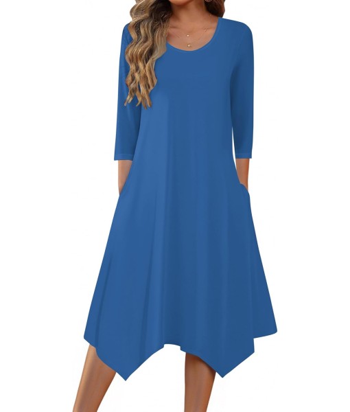Zeagoo Midi Women 3/4 Sleeve Dress Casual Dresses with Pockets 2025 Fall A Line Dress Elegant Formal Modest Dresses