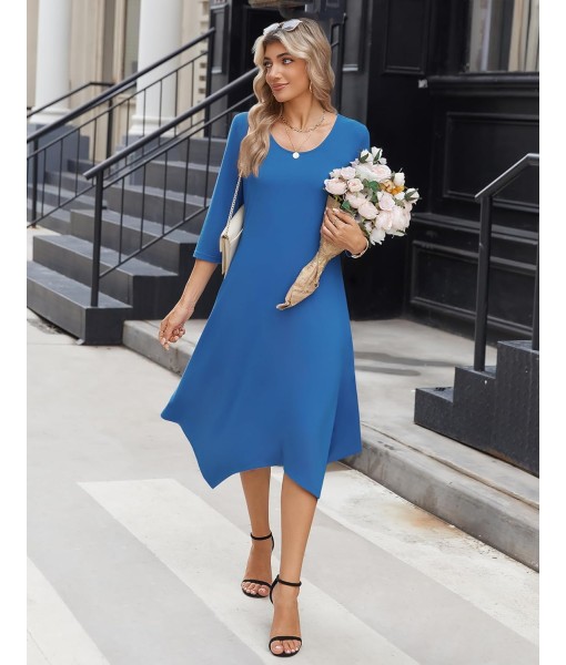 Zeagoo Midi Women 3/4 Sleeve Dress Casual Dresses with Pockets 2025 Fall A Line Dress Elegant Formal Modest Dresses