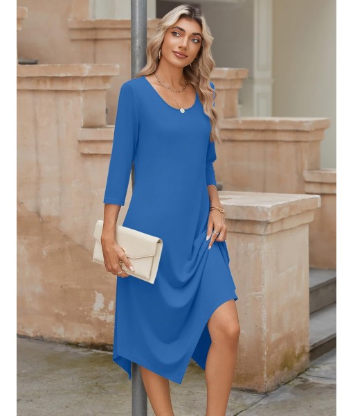 Zeagoo Midi Women 3/4 Sleeve Dress Casual Dresses with Pockets 2025 Fall A Line Dress Elegant Formal Modest Dresses