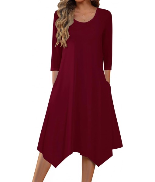 Zeagoo Midi Women 3/4 Sleeve Dress Casual Dresses with Pockets 2025 Fall A Line Dress Elegant Formal Modest Dresses