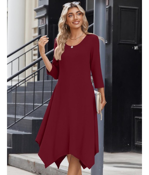 Zeagoo Midi Women 3/4 Sleeve Dress Casual Dresses with Pockets 2025 Fall A Line Dress Elegant Formal Modest Dresses