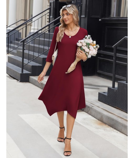 Zeagoo Midi Women 3/4 Sleeve Dress Casual Dresses with Pockets 2025 Fall A Line Dress Elegant Formal Modest Dresses