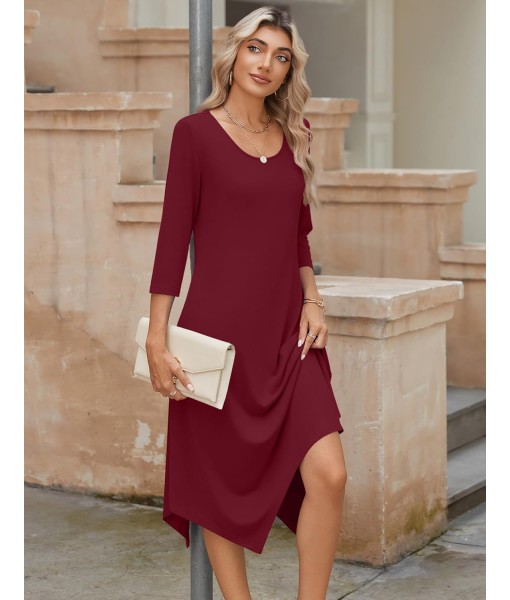 Zeagoo Midi Women 3/4 Sleeve Dress Casual Dresses with Pockets 2025 Fall A Line Dress Elegant Formal Modest Dresses