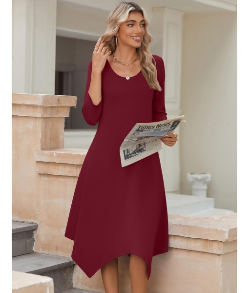 Zeagoo Midi Women 3/4 Sleeve Dress Casual Dresses with Pockets 2025 Fall A Line Dress Elegant Formal Modest Dresses