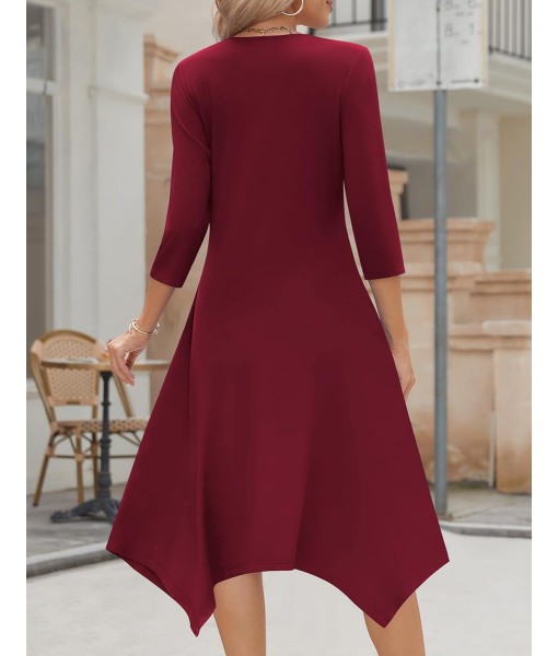 Zeagoo Midi Women 3/4 Sleeve Dress Casual Dresses with Pockets 2025 Fall A Line Dress Elegant Formal Modest Dresses