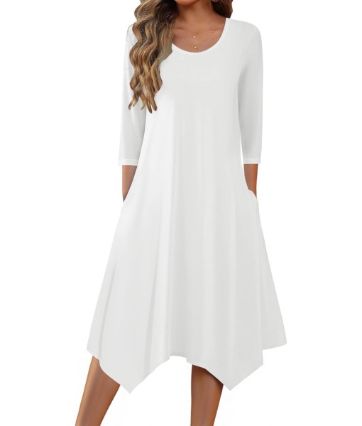 Zeagoo Midi Women 3/4 Sleeve Dress Casual Dresses with Pockets 2025 Fall A Line Dress Elegant Formal Modest Dresses