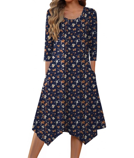 Zeagoo Midi Women 3/4 Sleeve Dress Casual Dresses with Pockets 2025 Fall A Line Dress Elegant Formal Modest Dresses