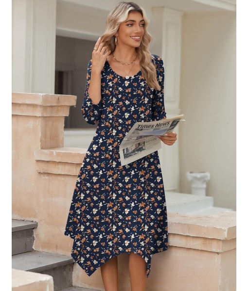 Zeagoo Midi Women 3/4 Sleeve Dress Casual Dresses with Pockets 2025 Fall A Line Dress Elegant Formal Modest Dresses