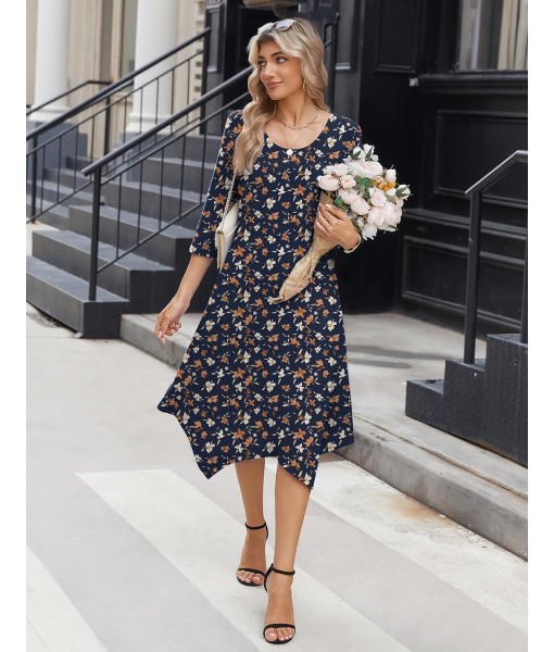 Zeagoo Midi Women 3/4 Sleeve Dress Casual Dresses with Pockets 2025 Fall A Line Dress Elegant Formal Modest Dresses