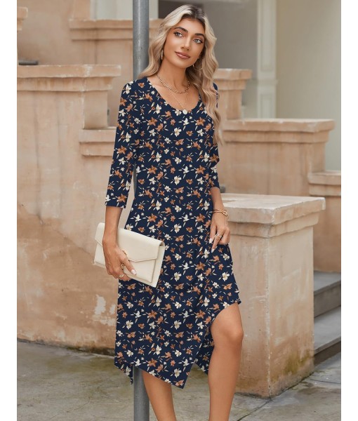 Zeagoo Midi Women 3/4 Sleeve Dress Casual Dresses with Pockets 2025 Fall A Line Dress Elegant Formal Modest Dresses