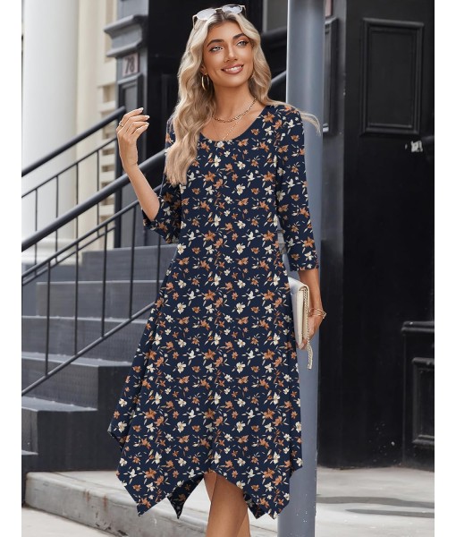 Zeagoo Midi Women 3/4 Sleeve Dress Casual Dresses with Pockets 2025 Fall A Line Dress Elegant Formal Modest Dresses