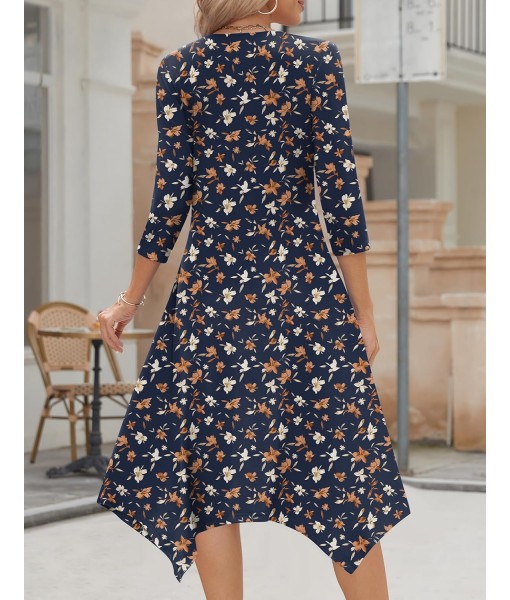 Zeagoo Midi Women 3/4 Sleeve Dress Casual Dresses with Pockets 2025 Fall A Line Dress Elegant Formal Modest Dresses