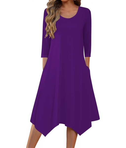 Zeagoo Midi Women 3/4 Sleeve Dress Casual Dresses with Pockets 2025 Fall A Line Dress Elegant Formal Modest Dresses