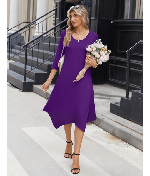Zeagoo Midi Women 3/4 Sleeve Dress Casual Dresses with Pockets 2025 Fall A Line Dress Elegant Formal Modest Dresses