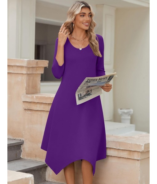 Zeagoo Midi Women 3/4 Sleeve Dress Casual Dresses with Pockets 2025 Fall A Line Dress Elegant Formal Modest Dresses