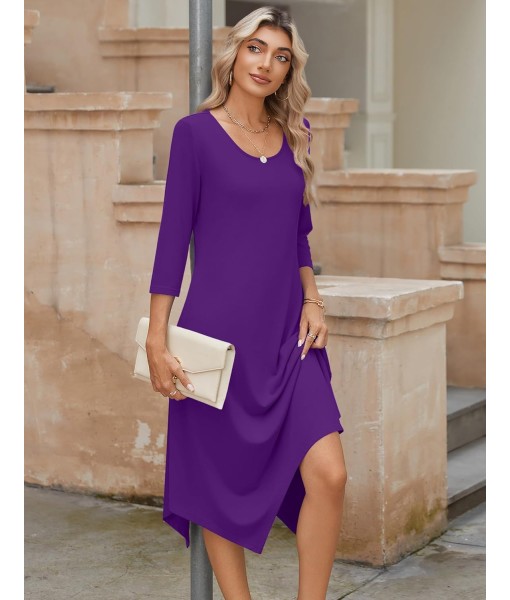 Zeagoo Midi Women 3/4 Sleeve Dress Casual Dresses with Pockets 2025 Fall A Line Dress Elegant Formal Modest Dresses