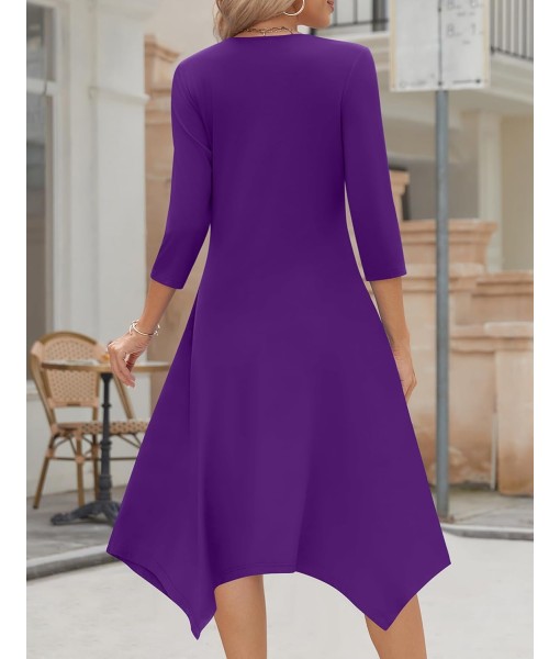 Zeagoo Midi Women 3/4 Sleeve Dress Casual Dresses with Pockets 2025 Fall A Line Dress Elegant Formal Modest Dresses