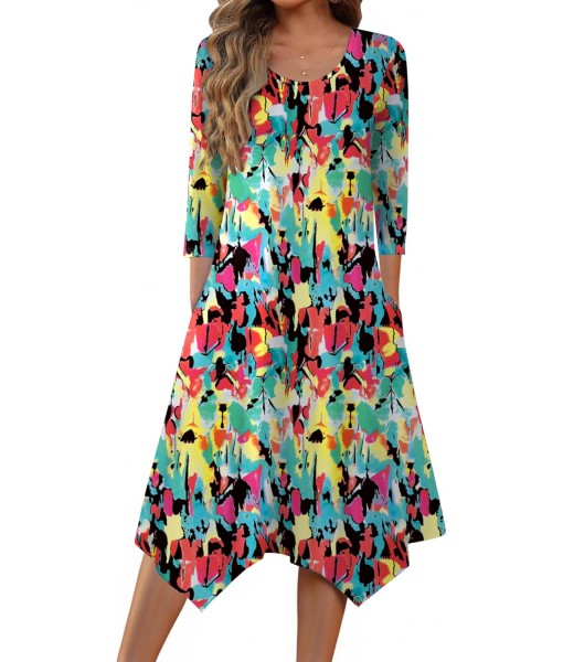 Zeagoo Midi Women 3/4 Sleeve Dress Casual Dresses with Pockets 2025 Fall A Line Dress Elegant Formal Modest Dresses