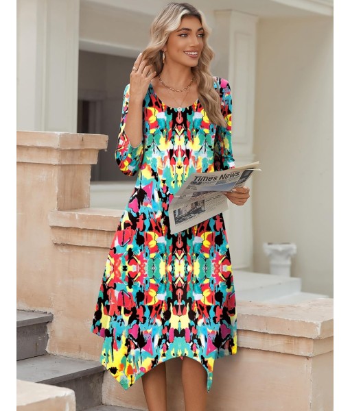 Zeagoo Midi Women 3/4 Sleeve Dress Casual Dresses with Pockets 2025 Fall A Line Dress Elegant Formal Modest Dresses