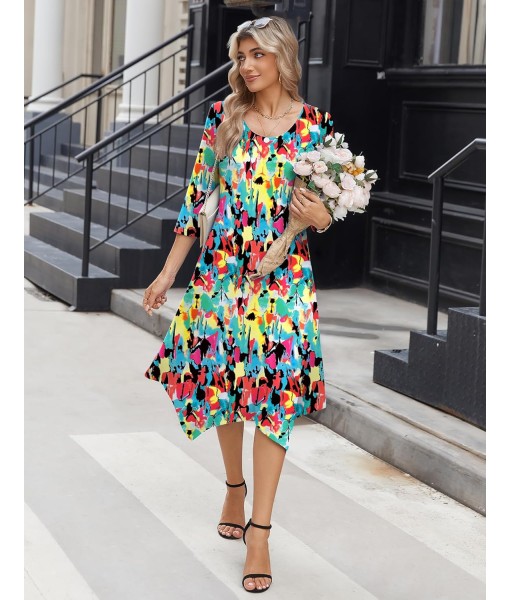 Zeagoo Midi Women 3/4 Sleeve Dress Casual Dresses with Pockets 2025 Fall A Line Dress Elegant Formal Modest Dresses